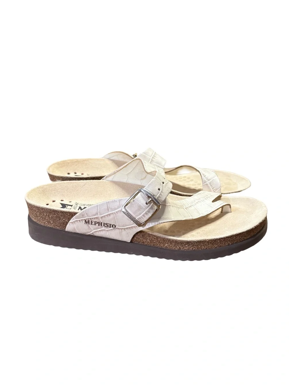 Mephisto Helen White Croc-Embossed Leather Thong Sandals Women’s Size 6